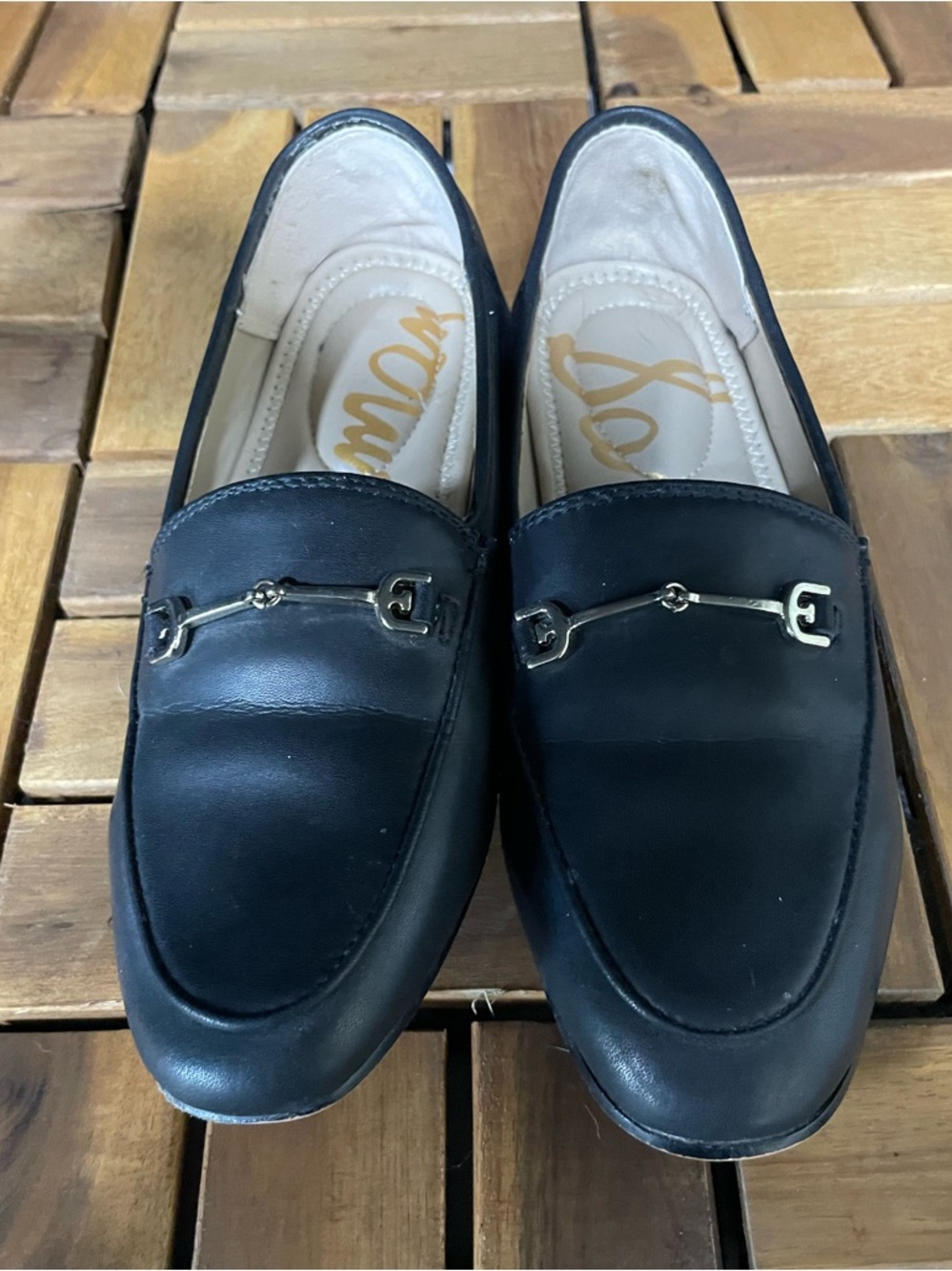 Sam Edelman Black Leather Kids Loafers with Gold Bit